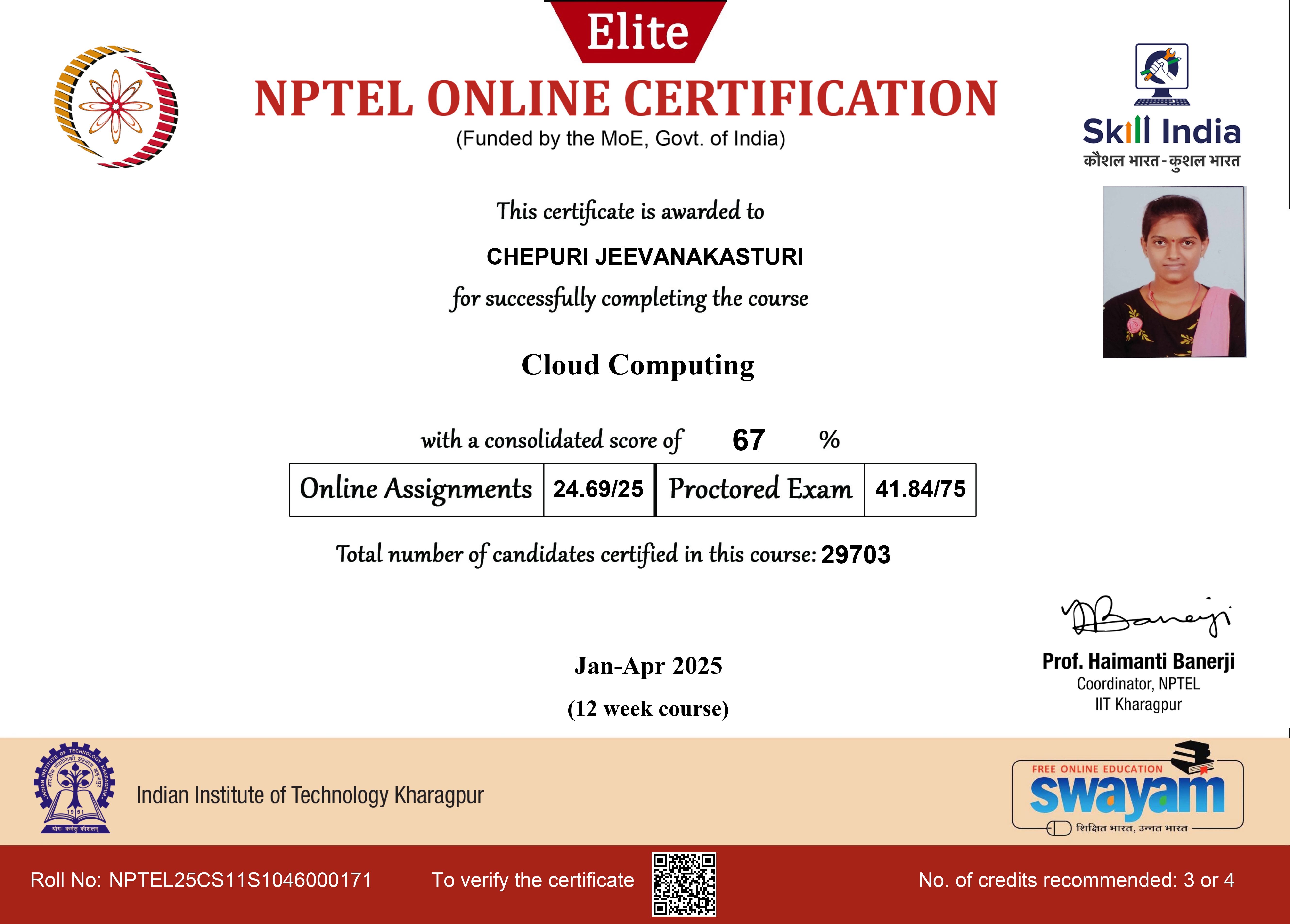 NPTEL Cloud Computing Certificate
